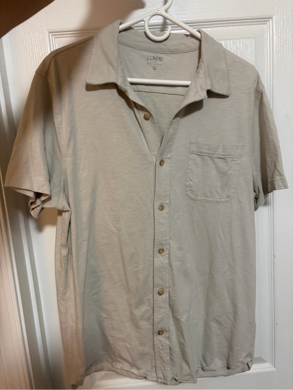 J. Crew Men’s Short Sleeve Button-Down Shirt in Light Tan